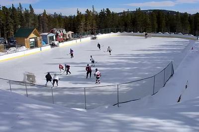 Aerial view ice hockey players