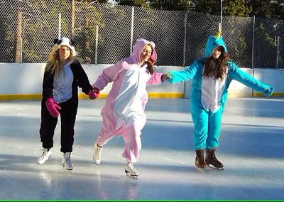3 women in costume, skating